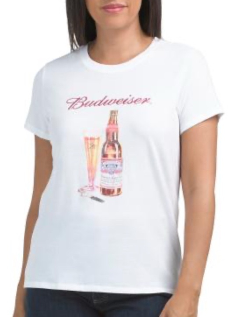 🔥🆕- Lucky Brand Budweiser White Tee with Red Script and Bottle Graphic